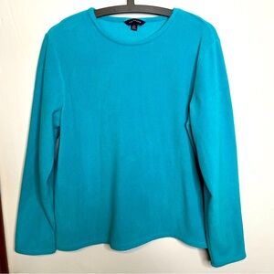 Lands' End Aqua Teal Blue Fleece Pullover Long Sleeve Shirt L 14/16 VGUC